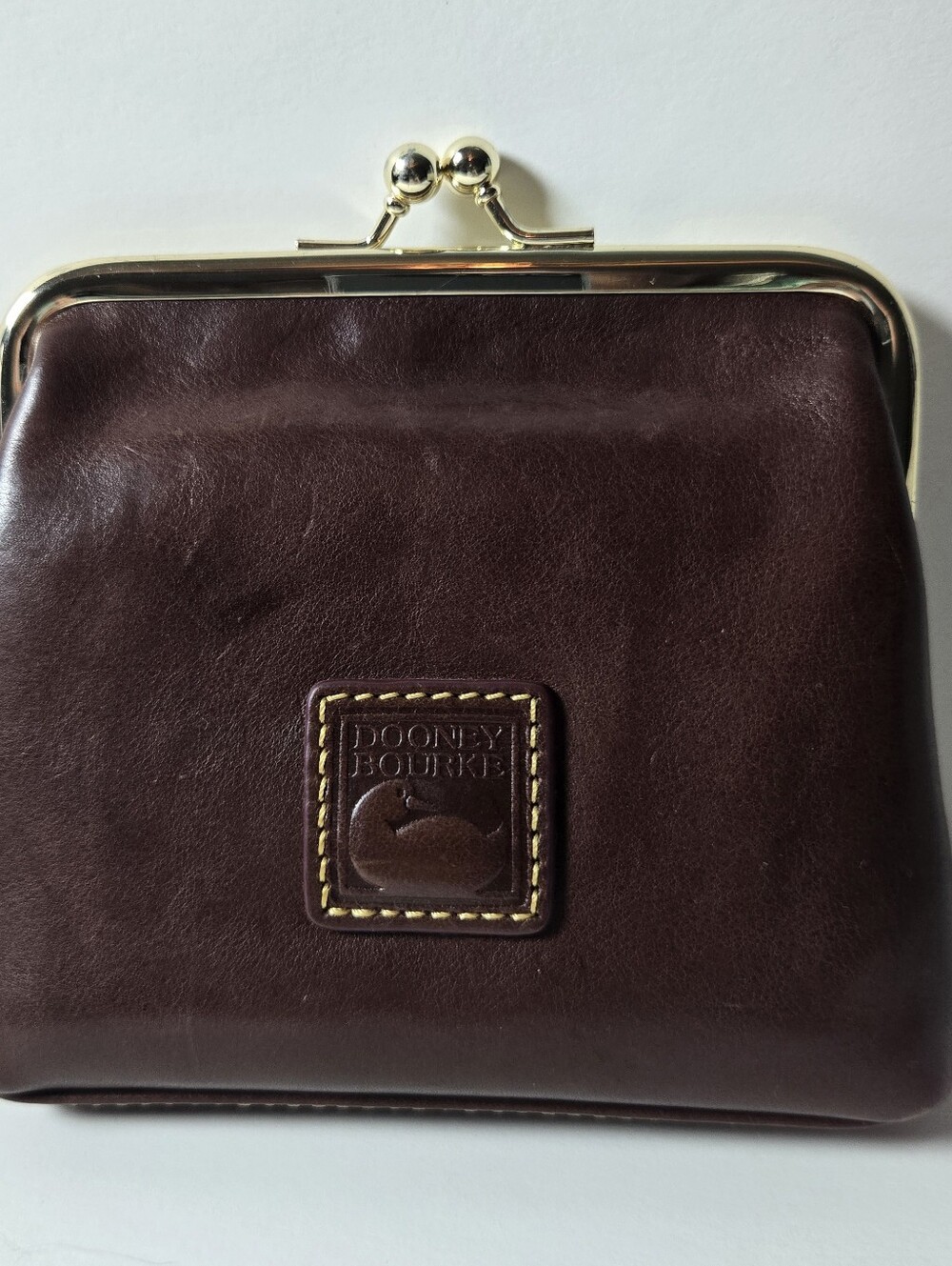 Dooney & Bourke Brown Leather Coin Pouch with Gold-Tone Kiss Lock